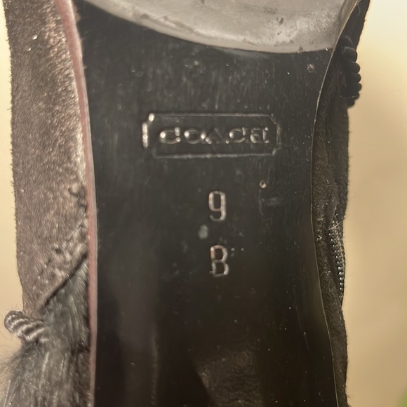 Coach Azalea Suede Tall Black Boots Fur Trim - Picture 2 of 5